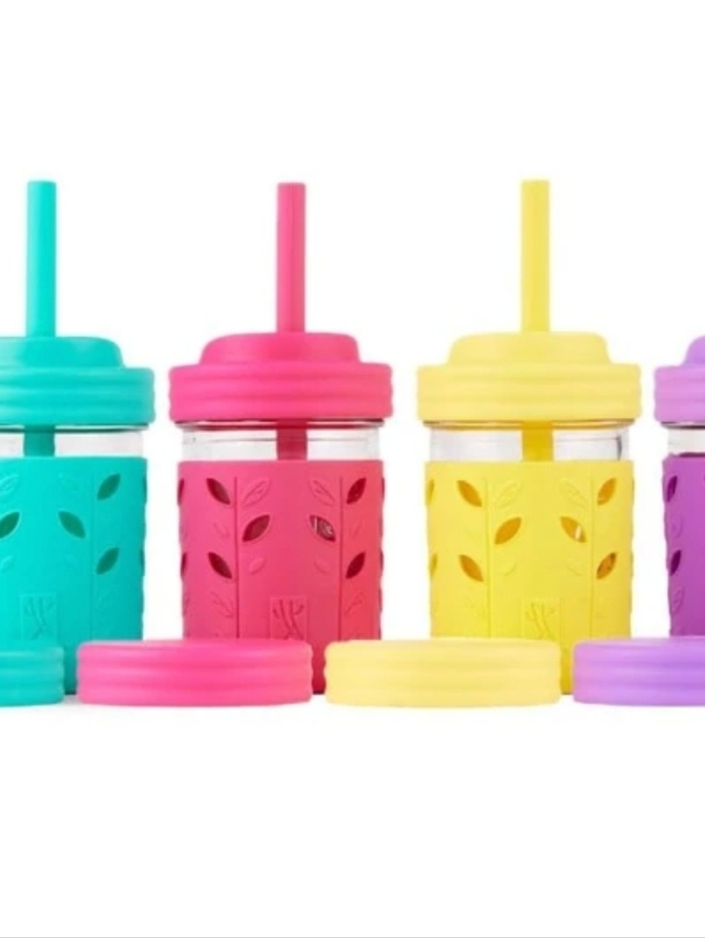 Glass Cups | The Original 8oz Glass Mason Jar with Sleeves + Lids | Silicone Str